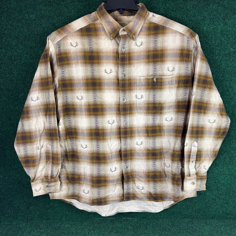 Cabela's Deerskin Soft Chamois Shirt Men’s Size XL Deer Antler Button-Up Vintage